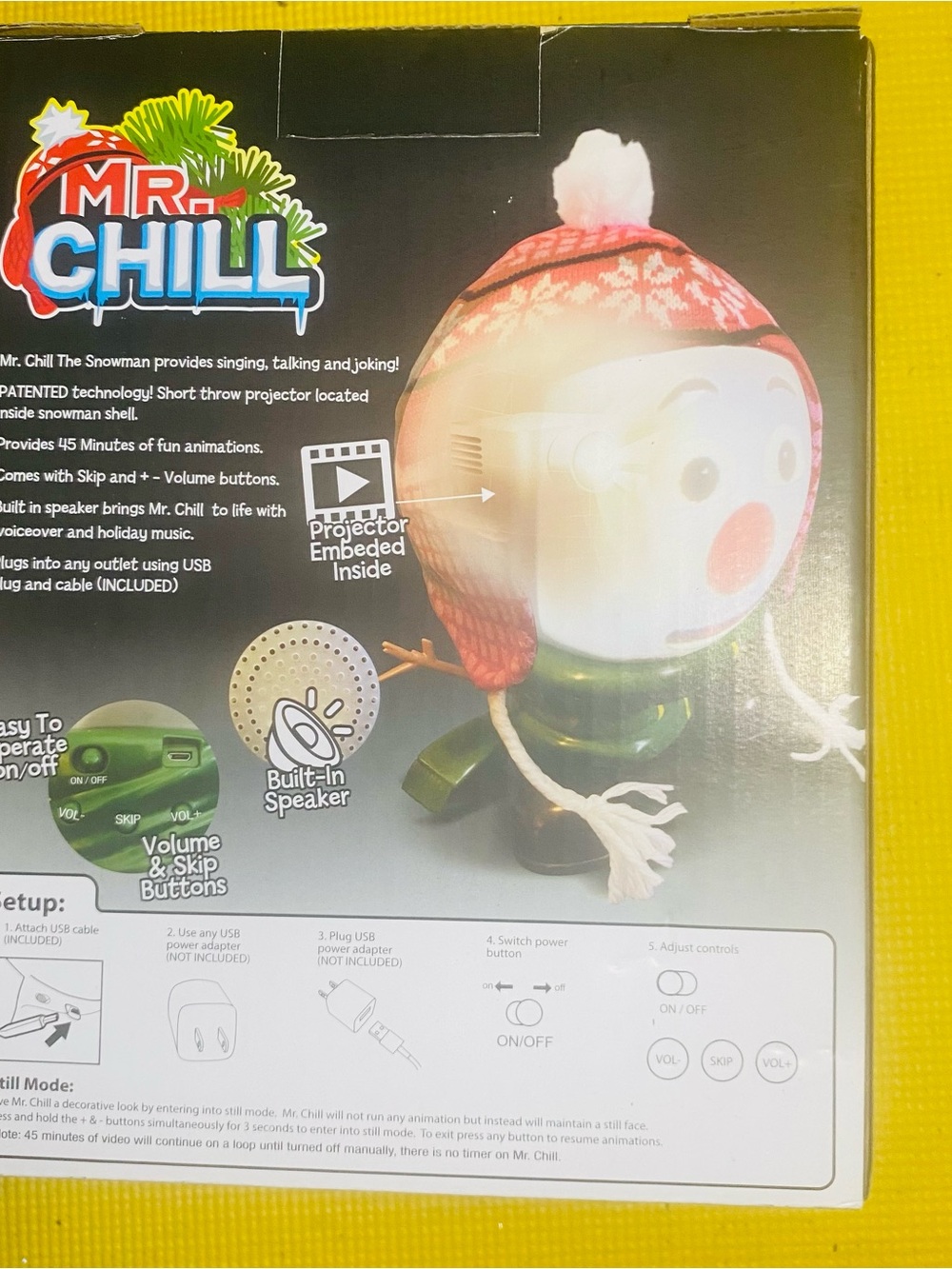 Mr. Chill Animated Snowman Figure - Pink Hat, White Face, Green Jacket - Picture 7 of 7